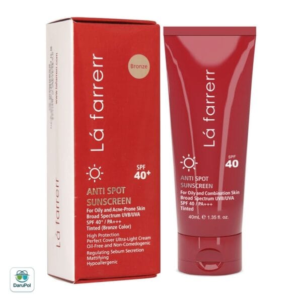 کرم ضد آفتاب رنگی SPF40 پوست چرب لافارر ضد لک