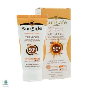 کرم ضد آفتاب رنگی سان سیف +SPF50 فاقد جاذب های شیمیایی مناسب پوست حساس