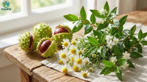 گیاهان دارویی مؤثر در درمان واریس و هموروئید شامل شاه بلوط هندی، بابونه و مورد