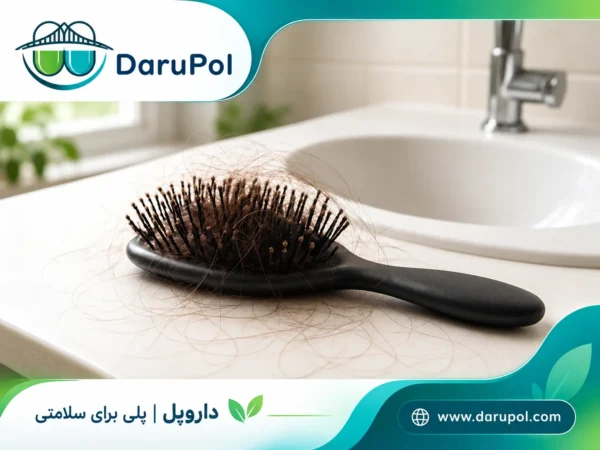 موهای ریخته شده روی برس بعد از قطع ماینوکسیدیل و بعد از شانه کردن.